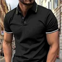 Polo à manches courtes pour hommes, haut à revers de couleur, t-shirt décontracté, mode estivale 1